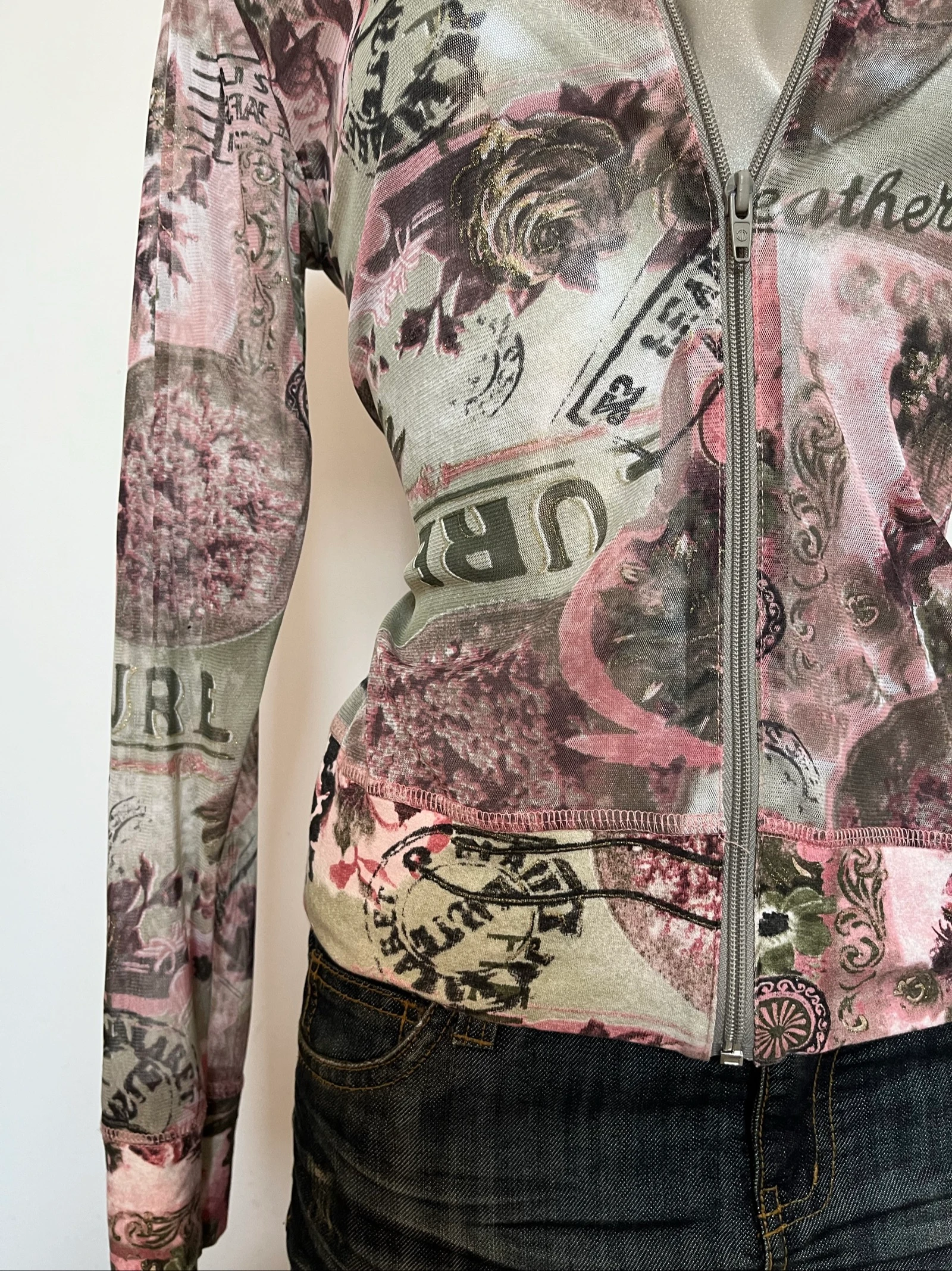 Top à zip en mesh transparent vintage graphique style militaire Y2K 🪖 2000s – photo 9
